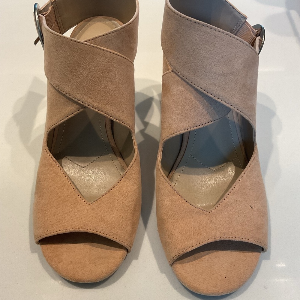 Charles David Nude Kami Suede Block Heel Sandal